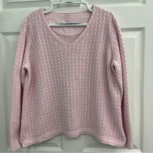 Talbots Women's 1X Petite Pale Pink Cable Knit 100% Cotton Long Sleeve Sweater